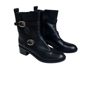 Cole Haan  Black Leather Grand 360 Moto Boot Double Buckle Size 7.5